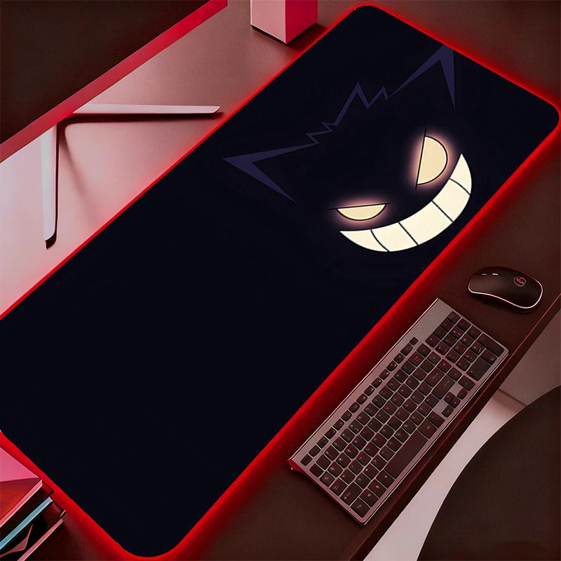 Backlight Mouse Pad P-Pokemons Gengar Gamer Computer Notebook Pc RGB Mousepad Carpet Gaming Accessories Keyboard LED Desk Mat