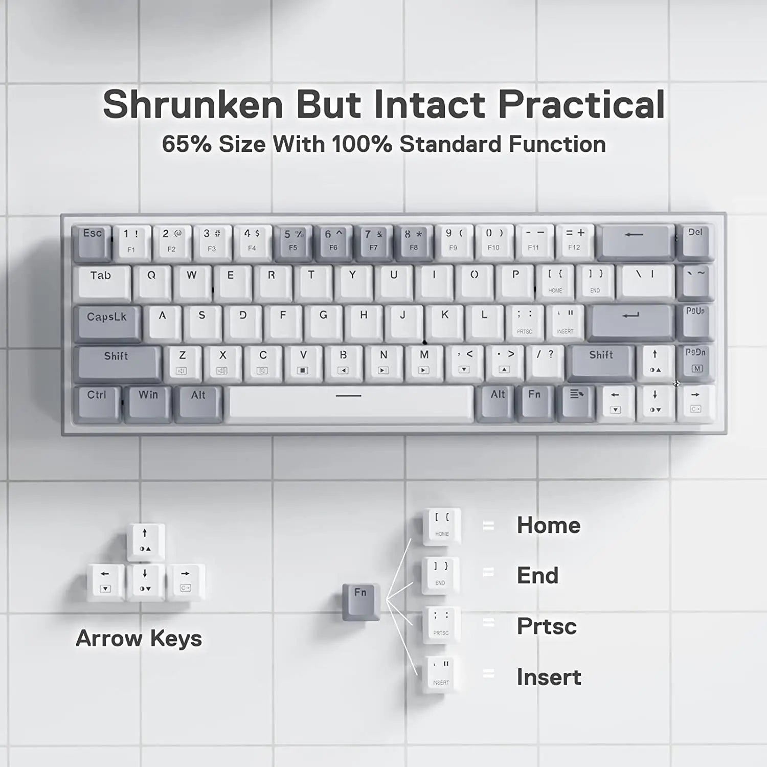 K631 Gery 65% Wired RGB Gaming Keyboard, 68 Keys Hot-Swappable Compact Mechanical Keyboard