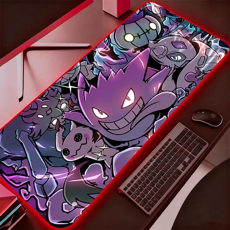 Backlight Mouse Pad P-Pokemons Gengar Gamer Computer Notebook Pc RGB Mousepad Carpet Gaming Accessories Keyboard LED Desk Mat