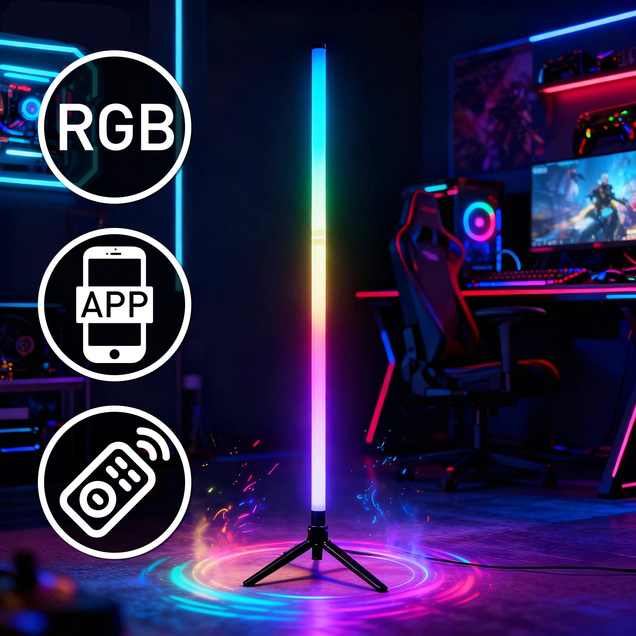 LED RGB Gaming Atmosphere Light Floor Lamp E-Sports Remote Control App PC Desk Table Bedroom Living Room Hallway Colored Light