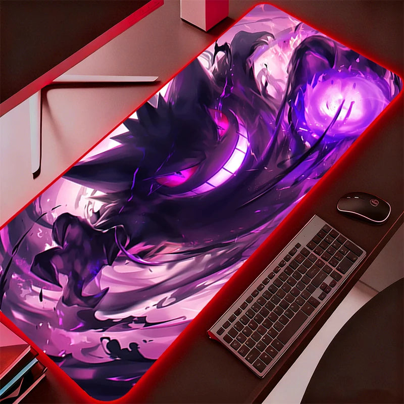 Backlight Mouse Pad P-Pokemons Gengar Gamer Computer Notebook Pc RGB Mousepad Carpet Gaming Accessories Keyboard LED Desk Mat