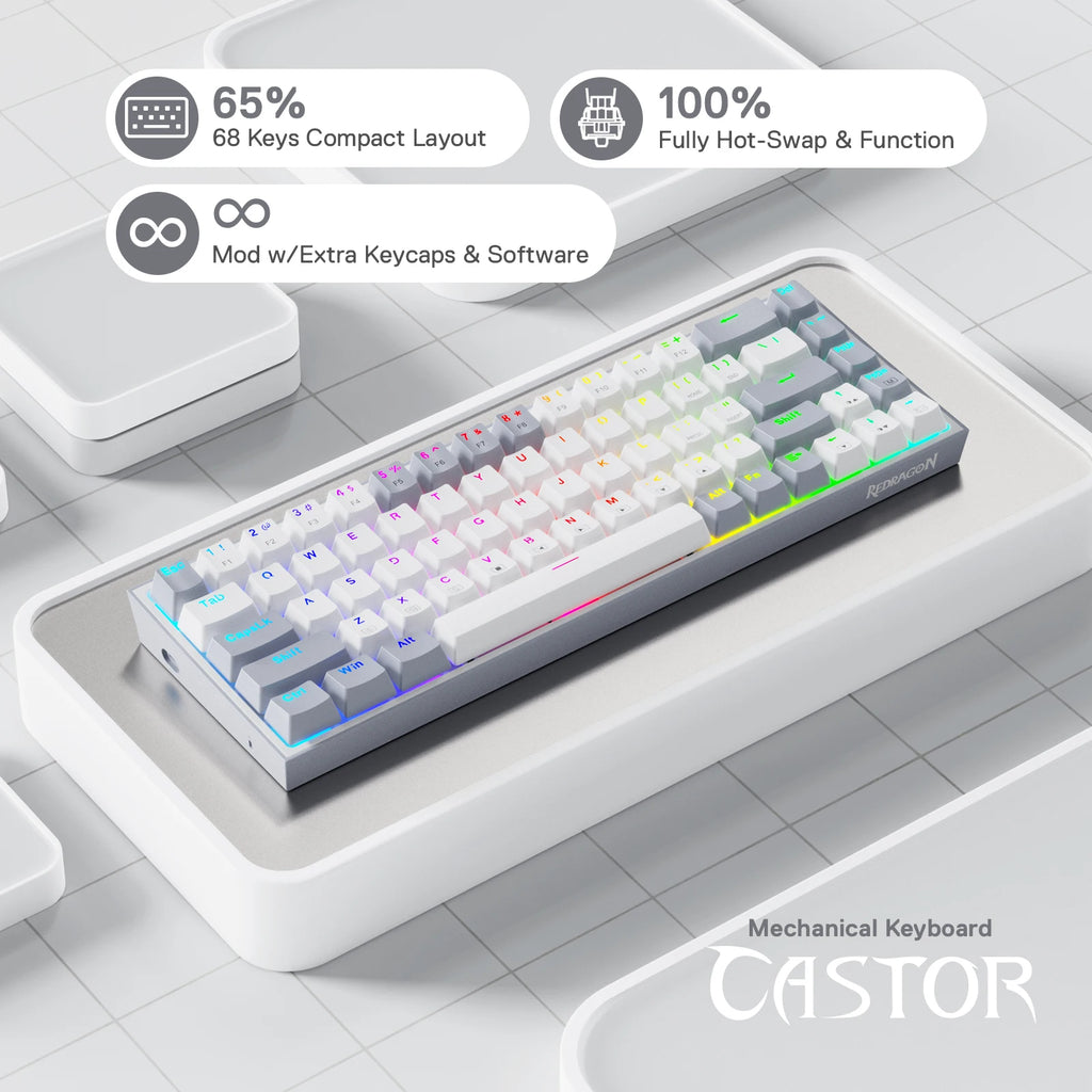K631 Gery 65% Wired RGB Gaming Keyboard, 68 Keys Hot-Swappable Compact Mechanical Keyboard
