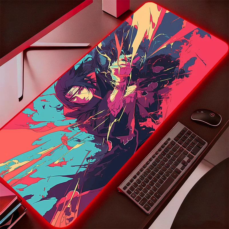RGB Backlight Mouse Pad N-Naruto Itachi Uchiha Anime Gabinete Gamer Computer LED Desk Mat Keyboard Gaming Accessories Mousepad