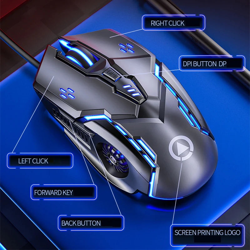 G5 Mute Wired Gaming Mouse RGB Backlight Mechanical Silent Mouse 6 Key 3200 DPI RGB E- Sport Mouse for Computer Laptop Gamer