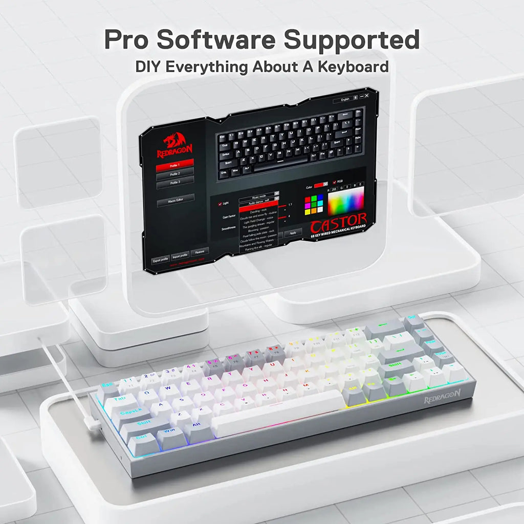 K631 Gery 65% Wired RGB Gaming Keyboard, 68 Keys Hot-Swappable Compact Mechanical Keyboard