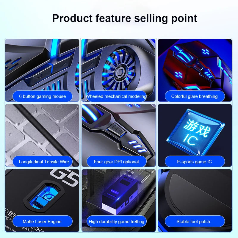 G5 Mute Wired Gaming Mouse RGB Backlight Mechanical Silent Mouse 6 Key 3200 DPI RGB E- Sport Mouse for Computer Laptop Gamer